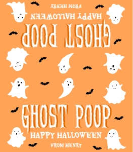 HAL-ORG-6-B3682 - HALLOWEEN - ORANGE  - GHOST POOP BAG TOPPER - 3.5" x 4": HAL-ORG-6-B3682 - HALLOWEEN - ORANGE - GHOST POOP BAG TOPPER