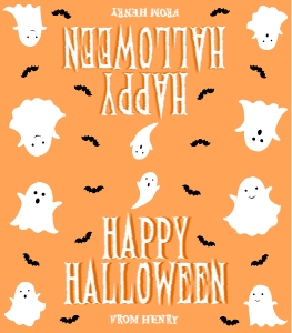 HAL-ORG-6-B3683 - HALLOWEEN - ORANGE - GHOST HAPPY HALLOWEEN BAG TOPPER - 3.5" x 4": HAL-ORG-6-B3683 - HALLOWEEN - ORANGE - GHOST HAPPY HALLOWEEN BAG TOPPER