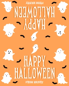 HAL-ORG-6-B3683 - HALLOWEEN - ORANGE - GHOST HAPPY HALLOWEEN BAG TOPPER - 4" x 5": HAL-ORG-6-B3683 - HALLOWEEN - ORANGE - GHOST HAPPY HALLOWEEN BAG TOPPER