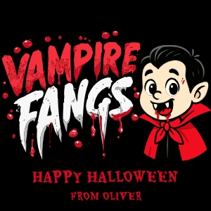 HAL-BLK-6-B3684 - HALLOWEEN - BLACK - VAMPIRE FANGS TAG - 2.5" x 2.5": HAL-BLK-6-B3684 - HALLOWEEN - BLACK - VAMPIRE FANGS TAG