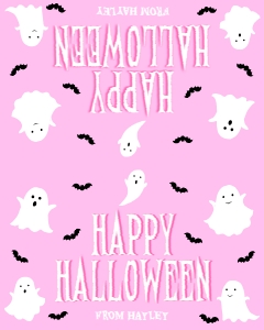 HAL-PNK-6-B3683 - HALLOWEEN - PINK - GHOST HAPPY HALLOWEEN BAG TOPPER - 4" x 5": HAL-PNK-6-B3683 - HALLOWEEN - PINK - GHOST HAPPY HALLOWEEN BAG TOPPER
