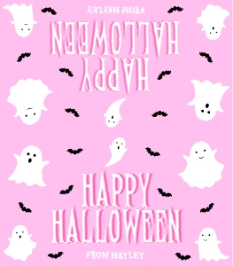 HAL-PNK-6-B3683 - HALLOWEEN - PINK - GHOST HAPPY HALLOWEEN BAG TOPPER - 3.5" x 4": HAL-PNK-6-B3683 - HALLOWEEN - PINK - GHOST HAPPY HALLOWEEN BAG TOPPER