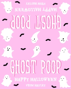 HAL-PNK-6-B3682 - HALLOWEEN - PINK - GHOST POOP BAG TOPPER - 4" x 5": HAL-PNK-6-B3682 - HALLOWEEN - PINK - GHOST POOP BAG TOPPER