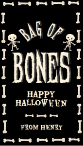 HAL-BLK-6-B3693 - HALLOWEEN - BLACK - BAG-O-BONES TAG - 2" x 3.5": HAL-BLK-6-B3693 - HALLOWEEN - BLACK - BAG-O-BONES TAG