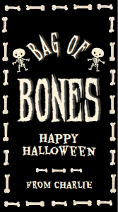 HAL-BLK-6-B3693 - HALLOWEEN - BLACK - BAG-O-BONES TAG - 5cm x 9cm: HAL-BLK-6-B3693 - HALLOWEEN - BLACK - BAG-O-BONES TAG