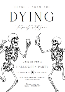 HAL-WHT-1-B3695 - HALLOWEEN - WHITE - DYING TO PARTY INVITATION - A6: HAL-WHT-1-B3695 - HALLOWEEN - WHITE - DYING TO PARTY INVITATION