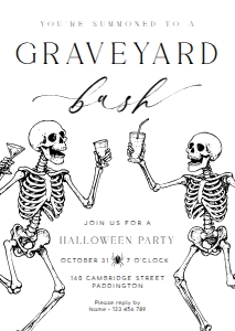 HAL-BLK-1-B3698 - HALLOWEEN - WHITE - GRAVEYARD BASH INVITATION - A6: HAL-BLK-1-B3698 - HALLOWEEN - WHITE - GRAVEYARD BASH INVITATION