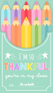 PEN-MNT-6-B3706 - PENCIL - MULTI - THANKFUL YOU'RE IN MY CLASS TAG - 2" x 3.5": PEN-MNT-6-B3706 - PENCIL - MULTI - THANKFUL YOU'RE IN MY CLASS TAG