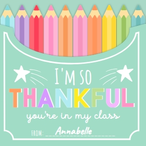 PEN-MNT-6-B3706 - PENCIL - MULTI - THANKFUL YOU'RE IN MY CLASS TAG - 2.5" x 2.5": PEN-MNT-6-B3706 - PENCIL - MULTI - THANKFUL YOU'RE IN MY CLASS TAG