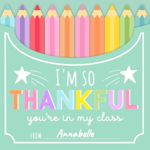 PEN-MNT-6-B3706 - PENCIL - MULTI - THANKFUL YOU'RE IN MY CLASS TAG - 2" x 2": PEN-MNT-6-B3706 - PENCIL - MULTI - THANKFUL YOU'RE IN MY CLASS TAG