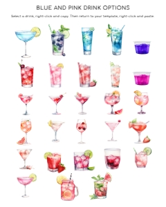 SIGNATURE DRINKS OPTIONS - BLUE & PINK: WAT-PNB-7-B2962 - WATERCOLOUR PINK BLUE - GOLD - SIGNATURE DRINKS SIGN
