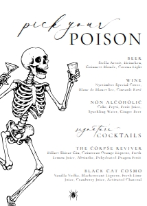 HAL-WHT-12-B3710 - HALLOWEEN - WHITE - PICK YOUR POISON BAR MENU - 5" x 7": HAL-WHT-12-B3710 - HALLOWEEN - WHITE - PICK YOUR POISON BAR MENU
