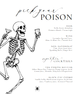 HAL-WHT-12-B3710 - HALLOWEEN - WHITE - PICK YOUR POISON BAR MENU - 8" x 10": HAL-WHT-12-B3710 - HALLOWEEN - WHITE - PICK YOUR POISON BAR MENU