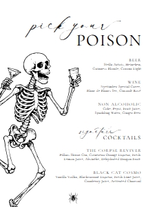 HAL-WHT-12-B3710 - HALLOWEEN - WHITE - PICK YOUR POISON BAR MENU - A4: HAL-WHT-12-B3710 - HALLOWEEN - WHITE - PICK YOUR POISON BAR MENU