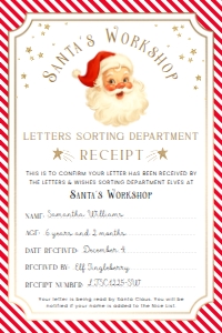 SAW-RED-24-B3720 - SANTAS WORKSHOP - RED - LETTER TO SANTA RECEIPT - 4" x 6": SAW-RED-24-B3720 - SANTAS WORKSHOP - RED - LETTER TO SANTA RECEIPT