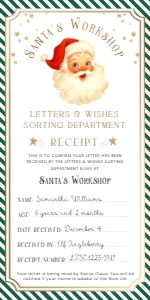 SAW-GRE-24-B3720 - SANTAS WORKSHOP - GREEN - LETTER TO SANTA RECEIPT - 4" x 8": SAW-GRE-24-B3720 - SANTAS WORKSHOP - GREEN - LETTER TO SANTA RECEIPT