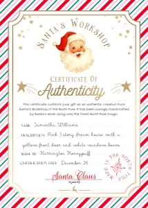 SAW-PMT-24-B3723 - SANTAS WORKSHOP - PINK MULTI - TOY FACTORY CERTIFICATE - 5" x 7": SAW-PMT-24-B3723 - SANTAS WORKSHOP - PINK MULTI -TOY FACTORY CERTIFICATE