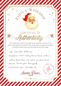 SAW-RED-24-B3723 - SANTAS WORKSHOP - RED - TOY FACTORY CERTIFICATE - 5" x 7": SAW-RED-24-B3723 - SANTAS WORKSHOP - RED - TOY FACTORY CERTIFICATE