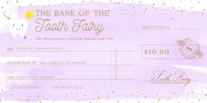 WAT-PRG-14-B3551 - WATERCOLOUR PURPLE GOLD - TOOTH FAIRY CHEQUE - 4" x 8": WAT-PRG-14-B3551 - WATERCOLOUR PURPLE GOLD - TOOTH FAIRY CHEQUE