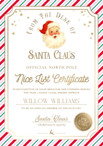 SAW-PMT-24-B3726 - STRIPE - PINK MULTI - SANTA NICE LIST CERTIFICATE - A4: SAW-PMT-24-B3726 - STRIPE - PINK MULTI - SANTA NICE LIST CERTIFICATE