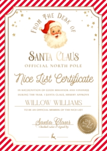 SAW-RED-24-B3726 - STRIPE - RED - SANTA NICE LIST CERTIFICATE - A4: SAW-RED-24-B3726 - STRIPE - RED - SANTA NICE LIST CERTIFICATE