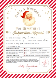 SAW-RED-24-B3730 - SANTAS WORKSHOP - RED - TOY INSPECTION REPORT - 5" x 7": SAW-RED-24-B3730 - SANTAS WORKSHOP - RED - TOY INSPECTION REPORT