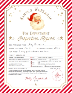 SAW-RED-24-B3730 - SANTAS WORKSHOP - RED - TOY INSPECTION REPORT - 8.5" x 11": SAW-RED-24-B3730 - SANTAS WORKSHOP - RED - TOY INSPECTION REPORT