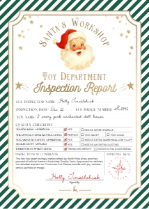 SAW-GRE-24-B3730 - SANTAS WORKSHOP - GREEN - TOY INSPECTION REPORT - 5" x 7": SAW-GRE-24-B3730 - SANTAS WORKSHOP - GREEN - TOY INSPECTION REPORT