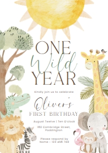NYS-WHT-1-B3731 - NYALA SAFARI - WHITE - ONE WILD YEAR BIRTHDAY INVITATION - A6: NYS-WHT-1-B3731 - NYALA SAFARI - WHITE - ONE WILD YEAR BIRTHDAY INVITATION
