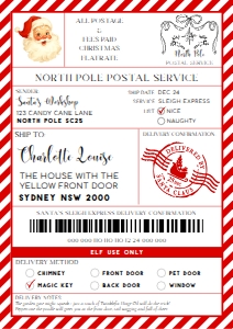 SAW-RED-6-B3735 - SANTAS WORKSHOP - RED - SHIPPING LABEL - A4: SAW-RED-6-B3735 - SANTAS WORKSHOP - RED - SHIPPING LABEL
