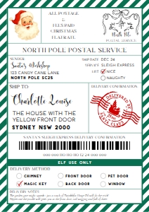 SAW-GRE-6-B3735 - SANTAS WORKSHOP - GREEN - SHIPPING LABEL - A4: SAW-GRE-6-B3735 - SANTAS WORKSHOP - GREEN - SHIPPING LABEL