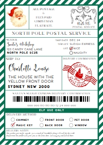 SAW-GRE-6-B3735 - SANTAS WORKSHOP - GREEN - SHIPPING LABEL - 5" x 7": SAW-GRE-6-B3735 - SANTAS WORKSHOP - GREEN - SHIPPING LABEL