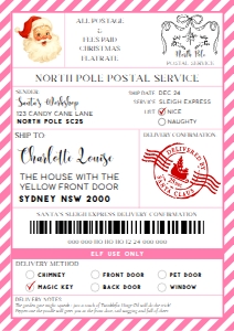 SAW-PNK-6-B3735 - SANTAS WORKSHOP - PINK - SHIPPING LABEL - A4: SAW-PNK-6-B3735 - SANTAS WORKSHOP - PINK - SHIPPING LABEL