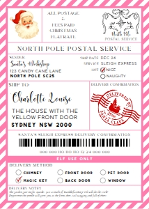 SAW-PNK-6-B3735 - SANTAS WORKSHOP - PINK - SHIPPING LABEL - 5" x 7": SAW-PNK-6-B3735 - SANTAS WORKSHOP - PINK - SHIPPING LABEL