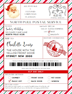 SAW-PMT-6-B3735 - SANTAS WORKSHOP - PINK MULTI - SHIPPING LABEL - 8.5" x 11": SAW-PMT-6-B3735 - SANTAS WORKSHOP - PINK MULTI - SHIPPING LABEL