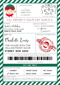 SAW-GRE-6-B3736 - SANTAS WORKSHOP - GREEN - ELF SHIPPING LABEL - A4: SAW-GRE-6-B3736 - SANTAS WORKSHOP - GREEN - ELF SHIPPING LABEL