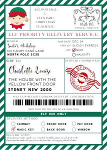 SAW-GRE-6-B3736 - SANTAS WORKSHOP - GREEN - ELF SHIPPING LABEL - 5" x 7": SAW-GRE-6-B3736 - SANTAS WORKSHOP - GREEN - ELF SHIPPING LABEL