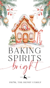 MCH-WHT-6-B3760 - MAGIICAL CHRISTMAS - WHITE - BAKING SPIRITS BRIGHT TAG - 2" x 3.5": Christmas Gingerbread House Baking Spirits Bright Gift Tag