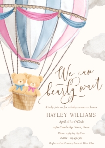 BER-PNB-1-B3544 - BEARLY WAIT - PINK BLUE - BABY SHOWER INVITATION - 5" x 7": BER-PNB-1-B3544 - BEARLY WAIT - PINK BLUE - BABY SHOWER INVITATION