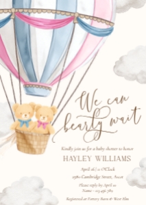 BER-PNB-1-B3544 - BEARLY WAIT - PINK BLUE - BABY SHOWER INVITATION - A6: BER-PNB-1-B3544 - BEARLY WAIT - PINK BLUE - BABY SHOWER INVITATION
