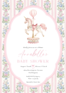 CAR-PNK-1-B3777 - CAROUSEL - PINK - BABY SHOWER INVITATION - A6: CAR-PNK-1-B3777 - CAROUSEL - PINK - BABY SHOWER INVITATION