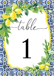 POS-BLY-9-B023-POSITANO BLUE TILE - LEMONS - TABLE NUMBERS - 5" x 7": POS-BLY-9-B023 - POSITANO BLUE TILE - LEMONS - TABLE NUMBERS