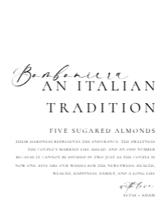 ELE-WHT-7-B3265 - ELLESMERE - WHITE - FIVE SUGARED ALMONDS SIGN - 8.5" x 11": ELE-WHT-7-B3265 - ELLESMERE - WHITE - FIVE SUGARED ALMONDS SIGN