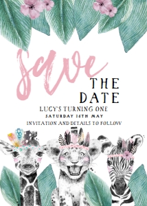 wild safari save the date pink: 1262547056