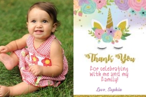 Floral Unicorn Thank You Photo Card: Floral Unicorn Thank You Card