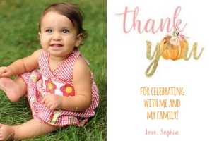 Pumpkin Thank You Photo Card_Girl_Pink Gingham design preview