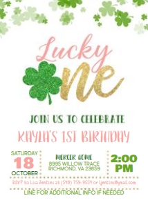 Lucky One First Birthday Girl Invitation - St Patricks design preview