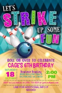 Girl Bowling Invitation_4x6: Bowling Birthday Invite & Party Invitation Templates