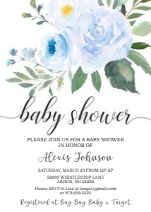 Blue Floral Baby Shower Invitation: Blue Floral Baby Shower Invitation