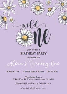 Daisy Birthday Invitation_Wild ONE_purple design preview